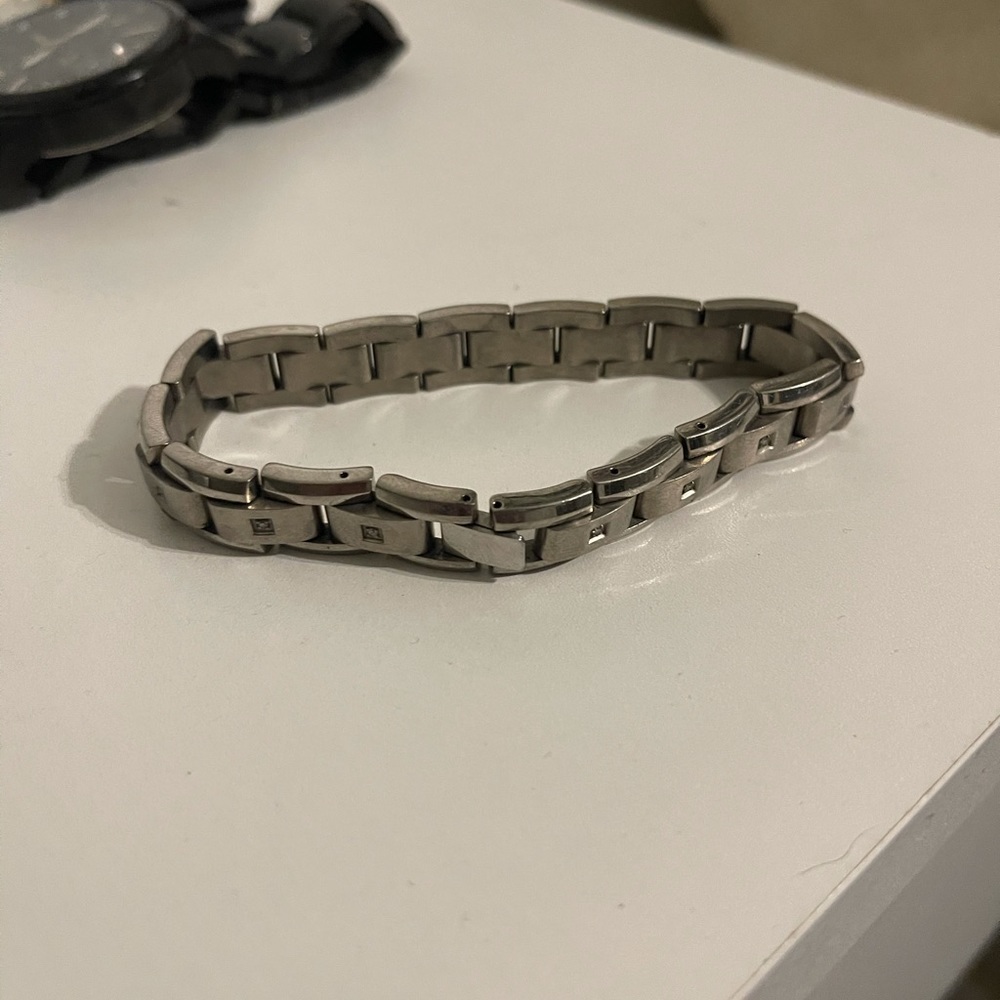 Stainless Steel Men’s Bracelet w/ Cubic Zirconia - Picture 2 of 2